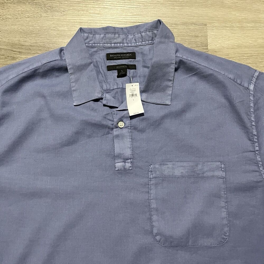 Banana Republic Organic Cotton Relaxed Fit Blue Popover Shirt Mens Sz Large NEW